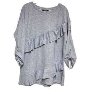 Ali Miles Roll Tab Sleeve Asymmetric Ruffle Top Blue Large